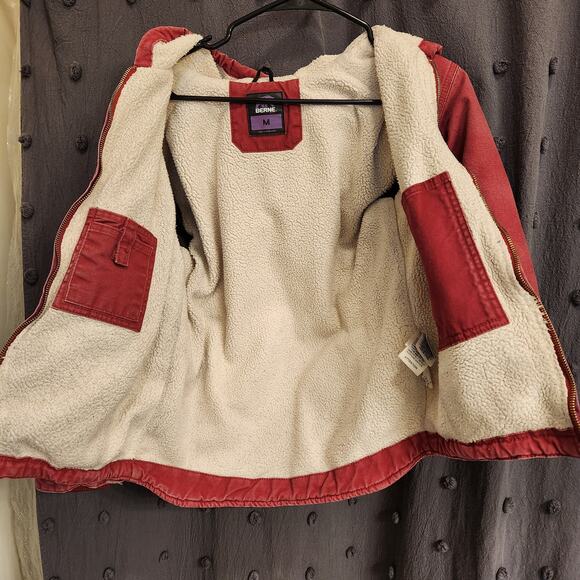 BERNE Duck Canvas Jacket Youth Medium R 10-11 Pink Sherpa Lined Hood Pocket Barn - Picture 7 of 12